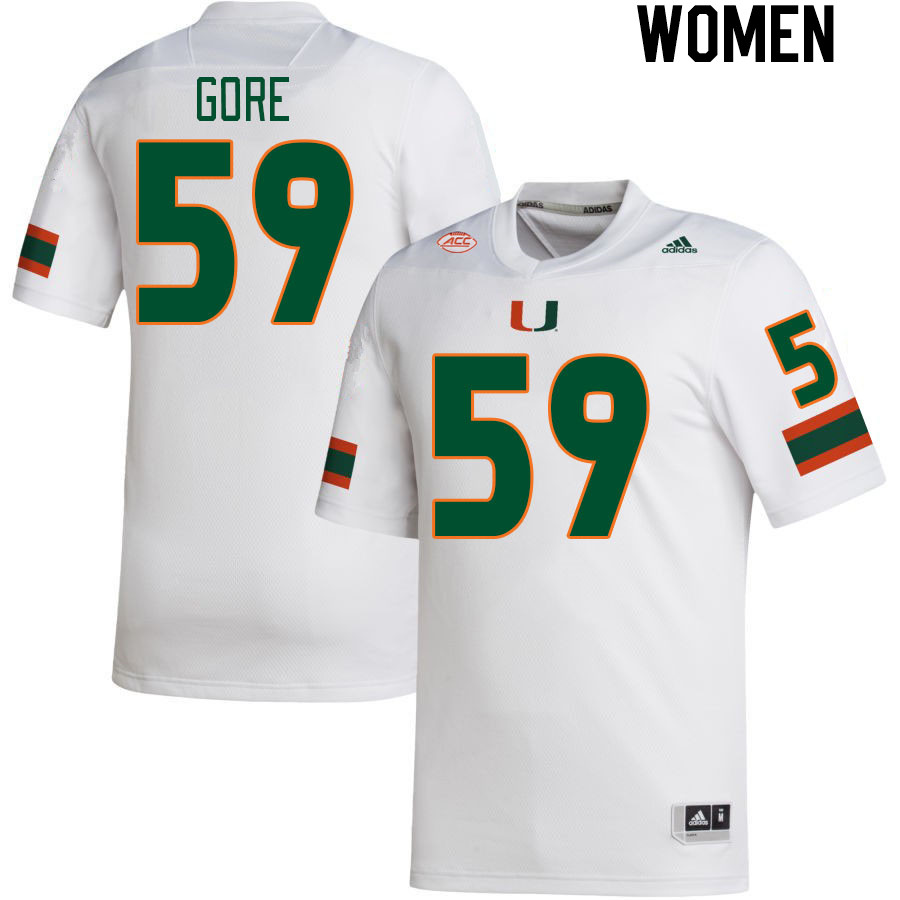 Women #59 Thomas Gore Miami Hurricanes College Football Jerseys Stitched Sale-White
